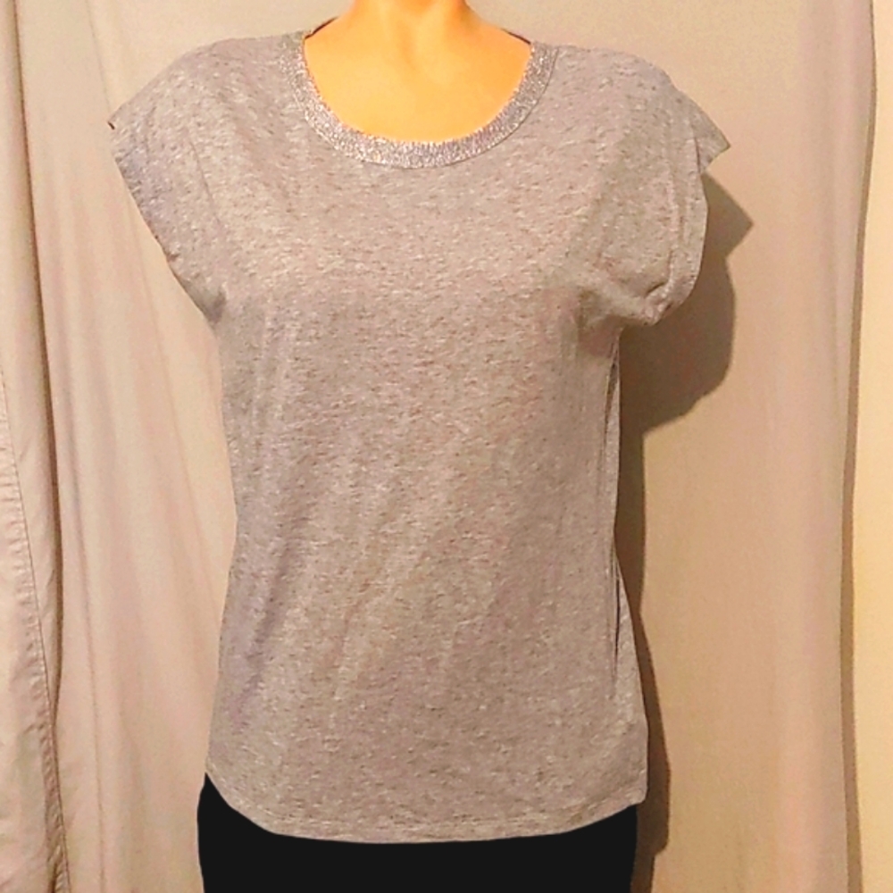 Michael Kors silver mesh neckline Dressy Tee